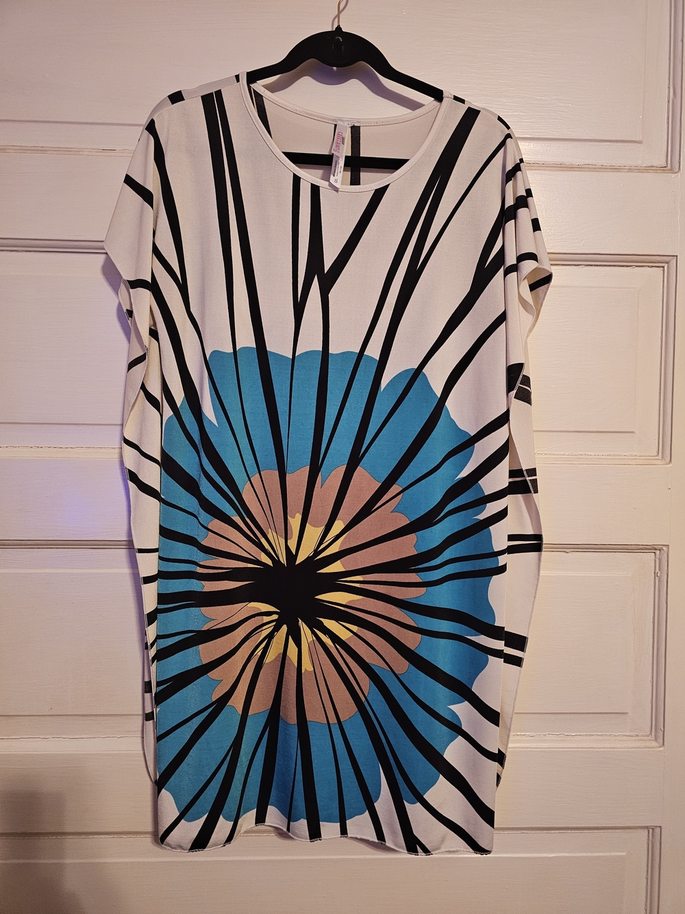 Sunkissed Couture Abstract Floral Oversized Dress Teal White Size S